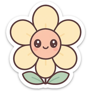 smiling vanilla flower with big doe eyes, cute style, white background sticker