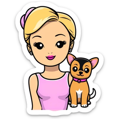 Paris Hilton with a small dog, pink theme sticker
