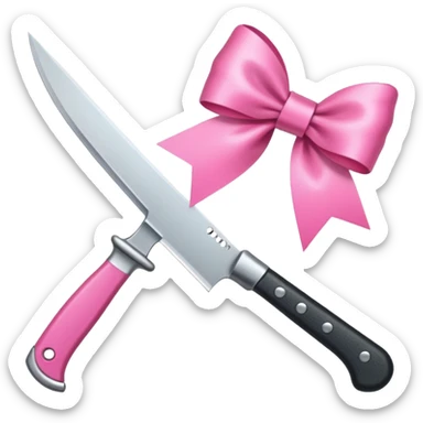 a knife with a pink ribbon bow sticker