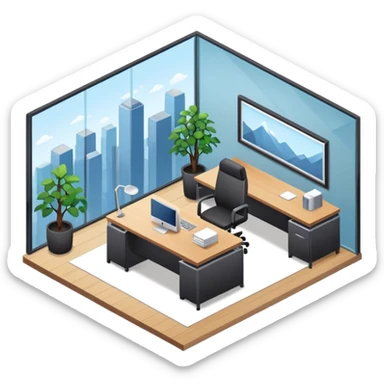 an office for ceo of company in an isometric style sticker