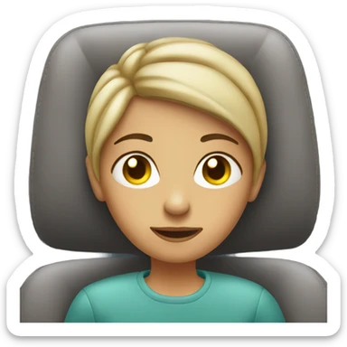 girl in car interior with lazy eyes sticker