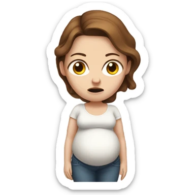 Uncomfortable and angry white pregnant woman with brown hair sticker