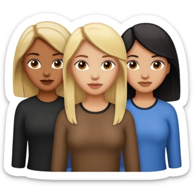 3 girls. 1 light skin with blonde hair 1 brown skin with black hair and 1 tan skin with brownish/red hair sticker