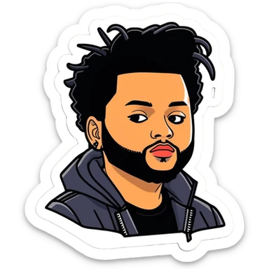 2012 version of The Weeknd,  canadian celebrity and singer from Toronto, must be ultra hyperrealistic, and mirco-detailed, 3D sticker design
 Must be 8k hd, 8000x8000px resolution. Must use very thin transparent smooth lines sticker