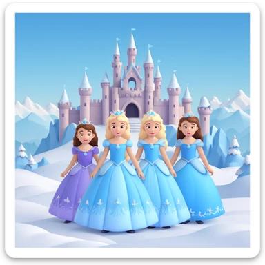 girls in a  snow princess dress, snow castle background sticker