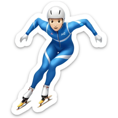 An icon showing a speed skater in a dynamic pose racing on a professional ice track, dressed in an aerodynamic suit. The scene includes a stadium with cheering crowds, icy reflections, and a snowy mountain backdrop. Transparent background captures the speed and intensity of the sport. sticker