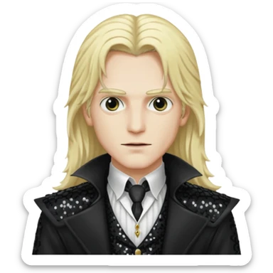 Alucard ,Son of Dracula with long blonde hair, black sequin outfit sticker