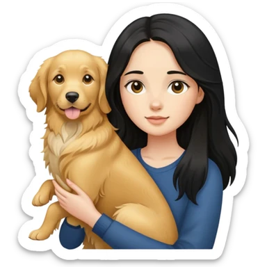 girl with medium black longhair holding a Golden Retriever sticker