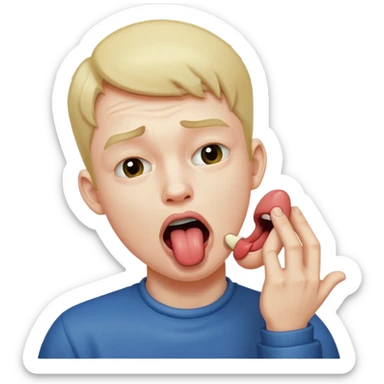 A man choking himself with tongue out sticker
