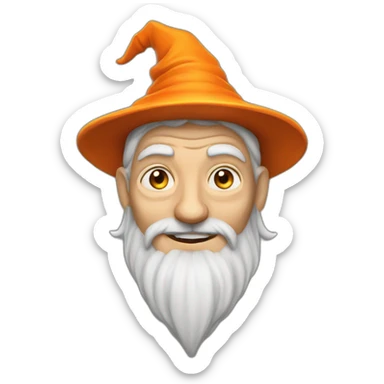 portrait of a wise wizard smiling, Merlin style, with an orange hat sticker