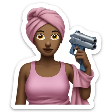 Woman holding a waterpistol and wearing a towel on her head  sticker