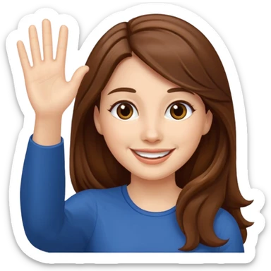 long lenght hair brown and say hi with hand sticker