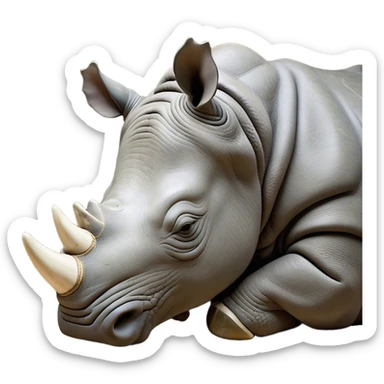 Meme-Worthy Cute Sleeping Rhinoceros Portrait Emoji, Head resting peacefully with a contented smile, showcasing a massive, robust build and a luxuriously soft slate-gray hide, accented by a gentle white horn, eyes shut in a serene, restful nap, Simplified yet hilariously adorable features, highly detailed, glowing with a soft, drowsy light, high shine, relaxed and utterly lovable, stylized with an air of playful laziness, bright and heartwarming, soft glowing outline, capturing the essence of a comically sleepy rhinoceros, so meme-worthy it feels like it could instantly become the next viral sensation of adorable slumber! sticker