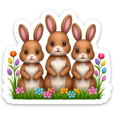 3 Bunny's standing in grass field with flowers happy looking foward sticker