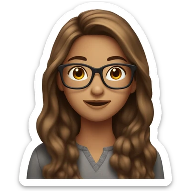 girl with long brown hair with highlights and wearing eyeglasses sticker