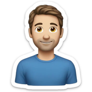 36 years old, French man, short brown hair, no curls, Blue shirt sticker