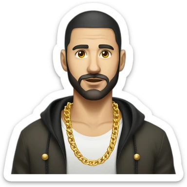 Russian male thug wearing gold chain with black short hair and short beard sticker