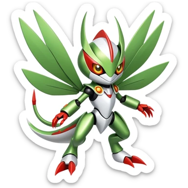 Cute Cool Edgy Shiny Futuristic Ethereal Legendary Kartana-Digimon-Scizor-hybrid full body sticker
