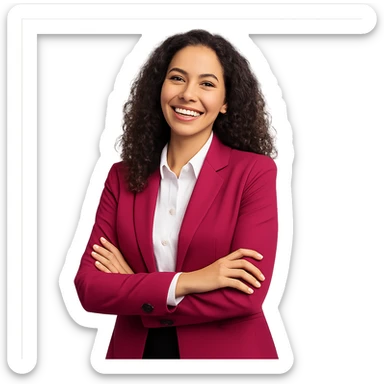 a beautiful, fancy woman as a happy and relaxed project manager, in a professional yet cheerful pose sticker