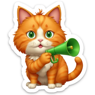 Orange cat blowing a birthday horn  sticker