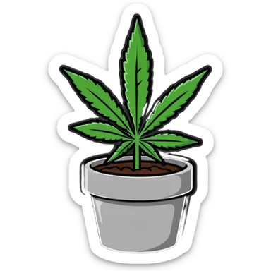 cartoon style marijuana plant in a pot sticker