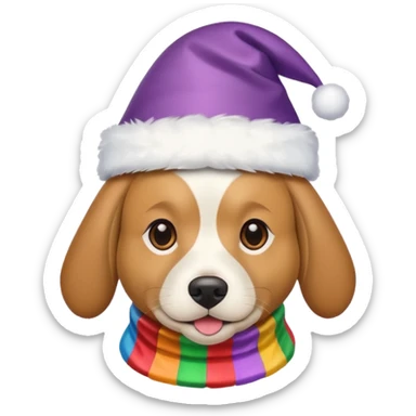 Dog in new yaer hat wrapped paper new yaer  sticker