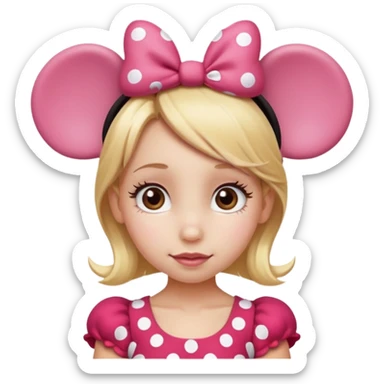 Skinny Little girl Hazel eyes blonde hair Minnie mouse ears sticker