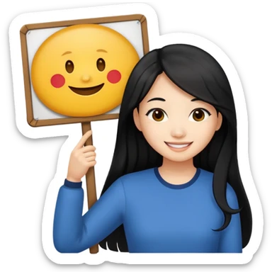 A dominatrix holding a large sign. Asian woman with long black hair sticker