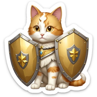 heroic paladin cat with golden holy shield sticker