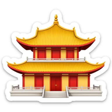 Simple Chinese temple building icon like standard emoji, iconic representation with upturned roof eaves sticker