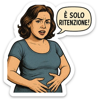 DONNA REALISTICA CHE DICE IN UN FUMETTO ALLA SUA DESTRA: "è SOLO RITENZIONE!" sticker