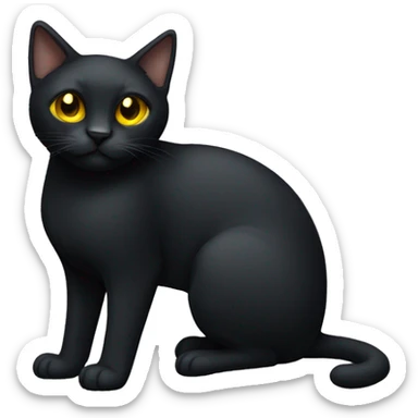 Small sleek black cat full body yellow eyes furry ears sticker