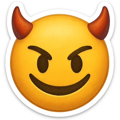 yellow face with devil horns emoji, digital illustration sticker