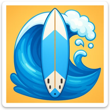 Add a stylized ocean wave background behind the surfboard, keeping the emoji style vibrant and clear. The style should resemble vibrant and clear emoji aesthetics with bright colors and clean lines. sticker