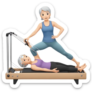 Gray haired woman doing Pilates on reformer sticker