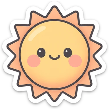 A series Sun of illustrations in a kawaii emoji style, with detailed shading and highlights, thin clean outlines, soft and rounded features. Pastel color palette using #98B5BC, #B5B3C1, #C9A3C9, #E4C0CA, #F7DCD1,#F7C0AA. The style is inspired by modern Japanese pop art and sticker aesthetics. Highly detailed, vector clarity, soft lighting and subtle shadows. Transparent background without background. sticker