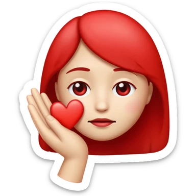 A red emoji that is sad and has a hand making a heart sticker