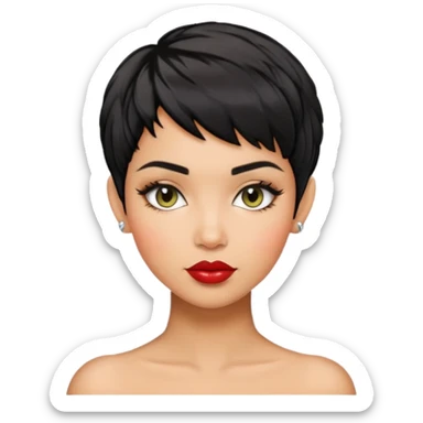 woman pixie cut textured black hair shiny lips sticker