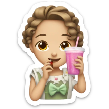 An girl with a bow and drinking boba sticker