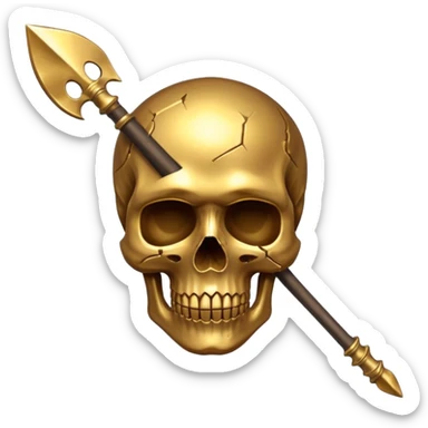 golden skull broke in half by a spear sticker