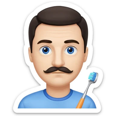 oval face with fair skin. His eyes were blue, and his eyebrows were dark and somewhat bushy. Above his upper lip he wore a small brush-like moustache, known as a "toothbrush moustache." His hair was dark and sticker