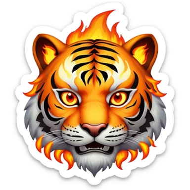 fire elemental tiger face with flames and burning orange eyes for Twitch emote sticker