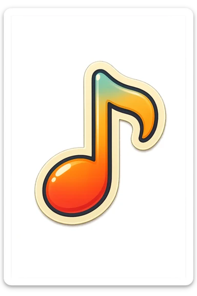 cartoon style sticker, single musical note symbol, simple and clear, no text sticker