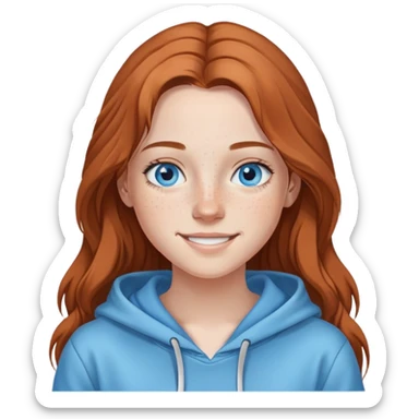 smiling girl in hoodie blue eyes freckle long hair  sticker