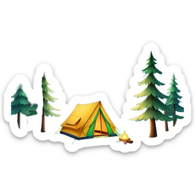 northern lights over pine forest with camping tent sticker