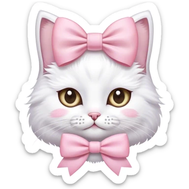 Um gato branco com lacinho rosa bebê  sticker