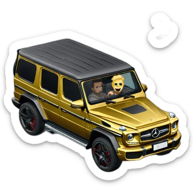 gold mercedes g63 with a thug at the wheel. sticker