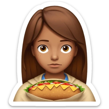 Girl with brown hair "resting chicken burrito face" sticker