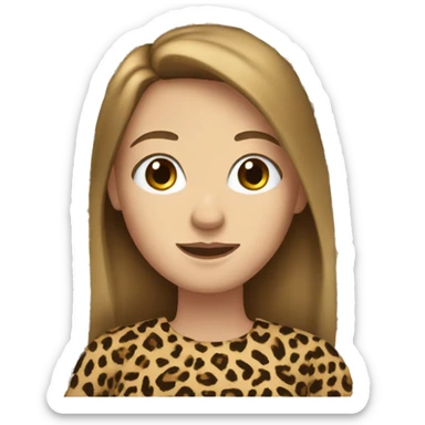 Women with blue eyes and long brown hair wearing a leopard print top sticker