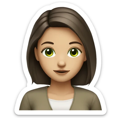 Brunette girl with green eyes studying sticker